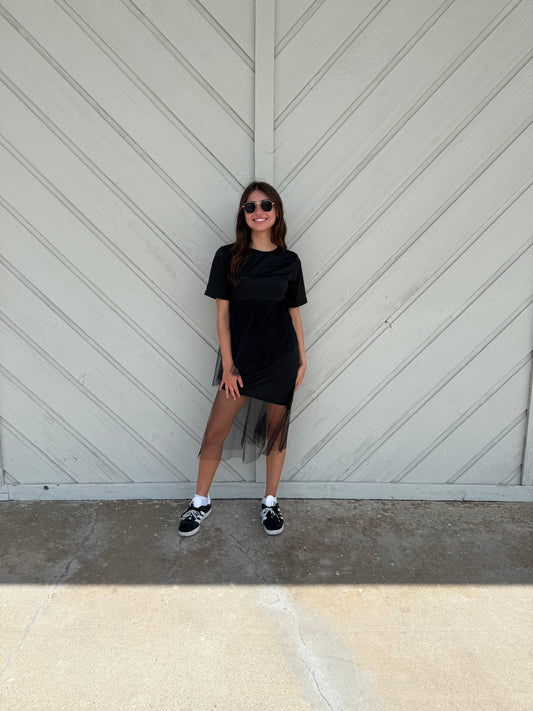 Tulle T-Shirt Dress Black