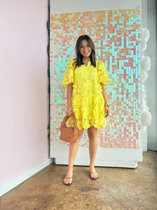 Canary Dress Neon Yellow Applique