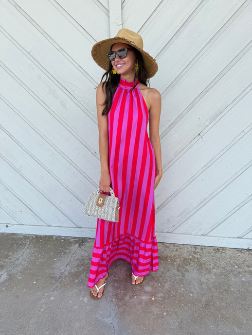 Stripe Halter Maxi Dress