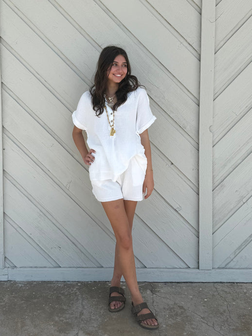 Summer white short set