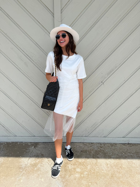 Tulle T-shirt Dress White