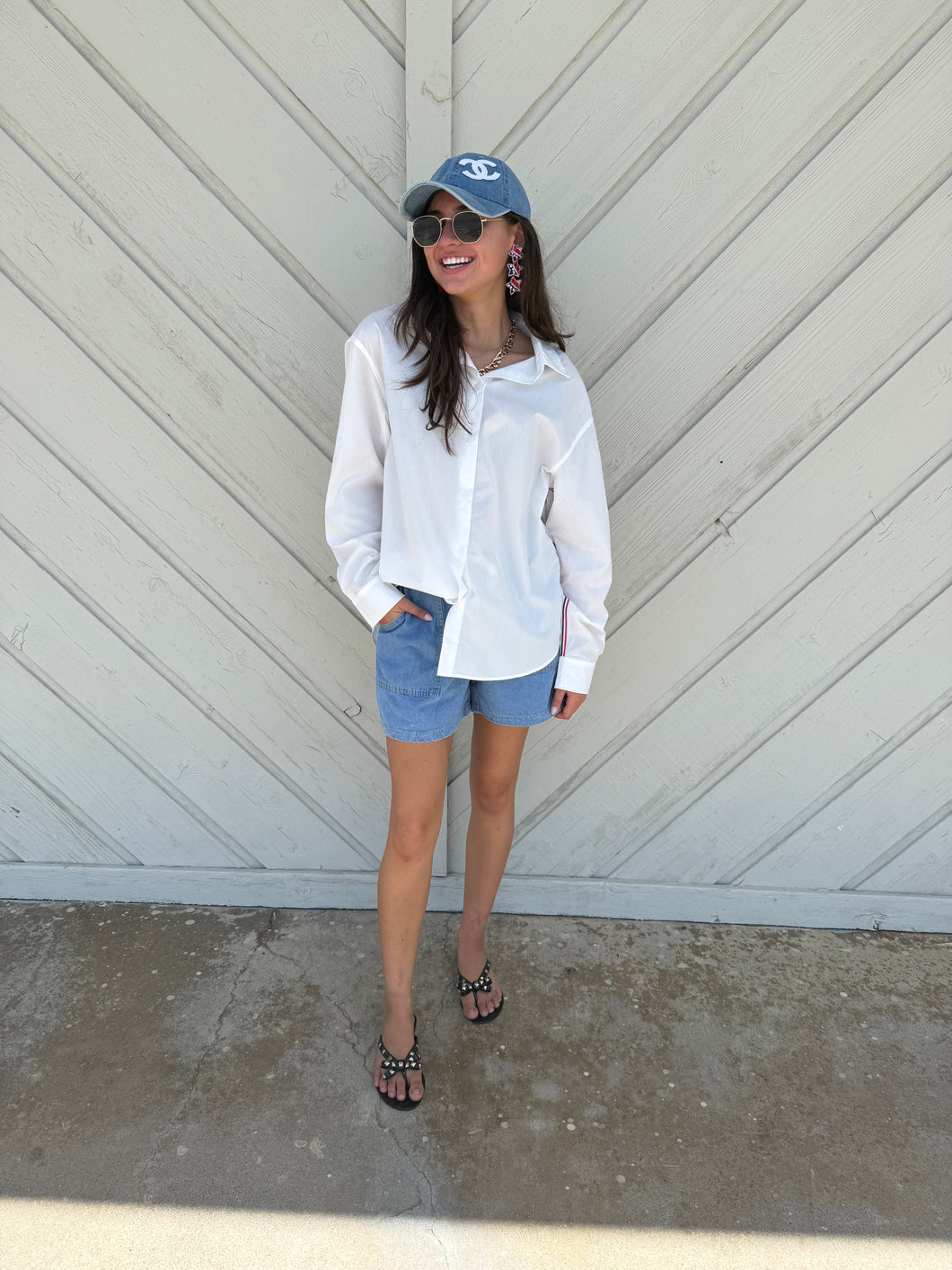White Button Up Stripe Top