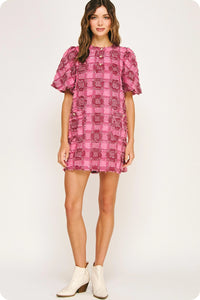 Pink Fringe Plaid Dress