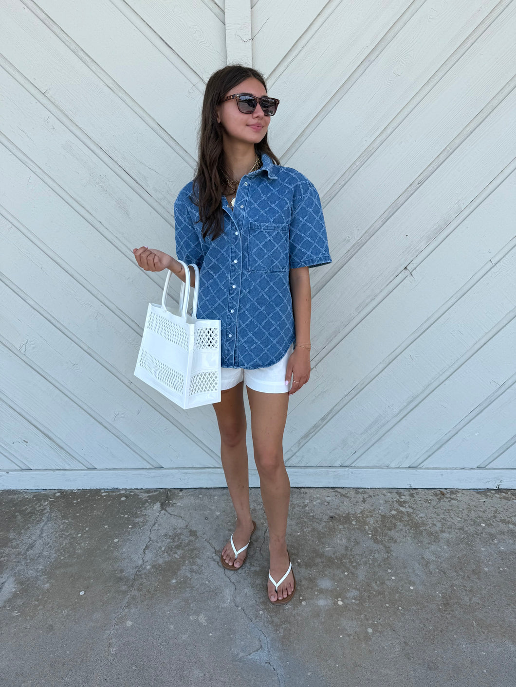 Denim Print Top