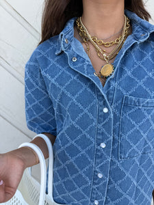 Denim Print Top