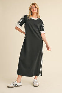 Sporty Black Knit Maxi Dress