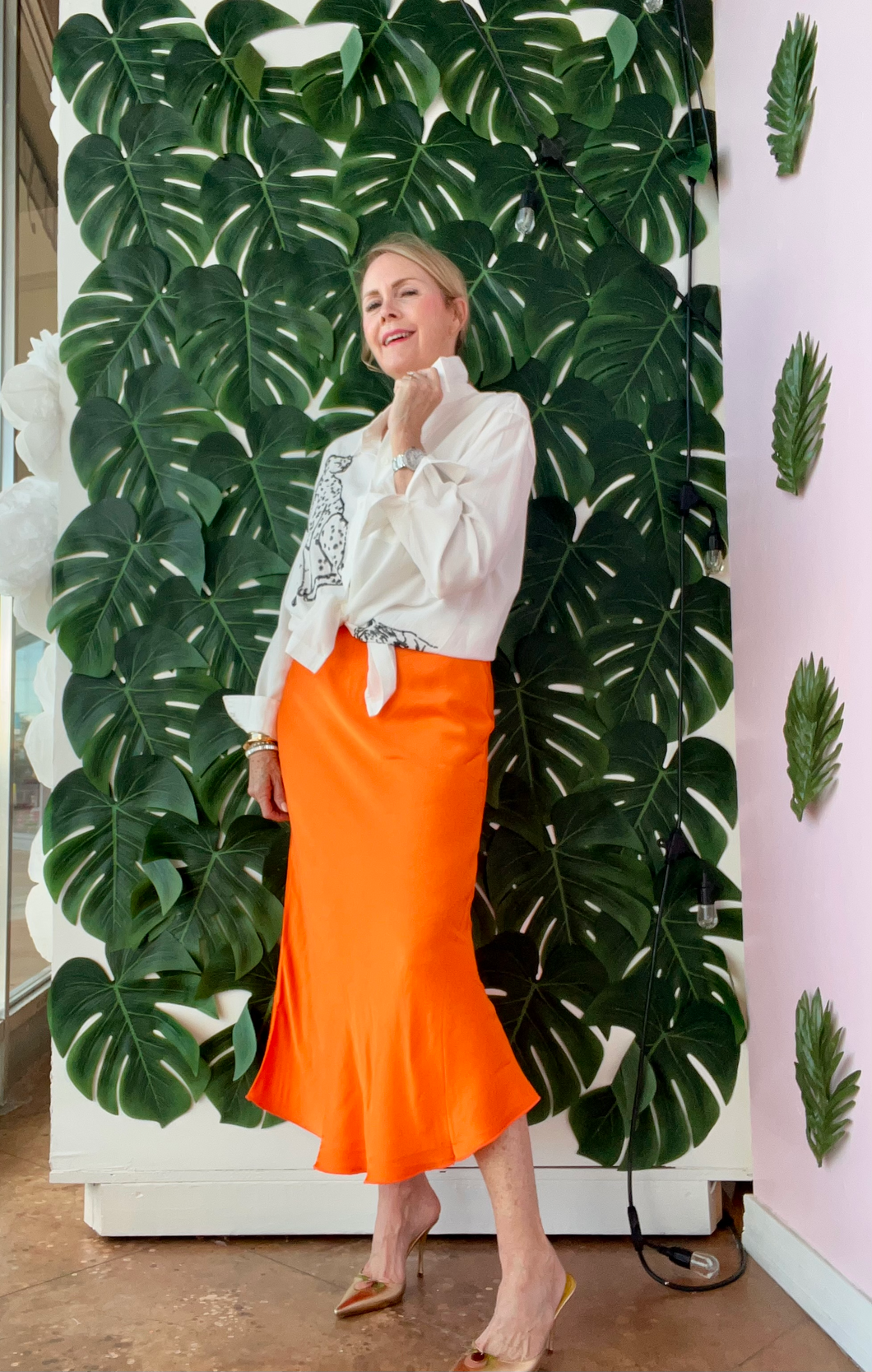 Isla Satin Midi Skirt, Orange | Shop L&RK