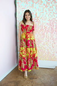 Kelley Spaghetti Strap Smocked Tiered Maxi Dress, Raspberry Lime | Shop L&RK