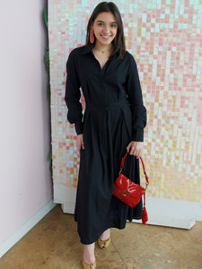 Drew Collared Black Midi Dress, Black | Shop L&RK