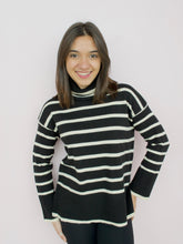 Load image into Gallery viewer, Mara Women&#39;s Mock Neck Striped Sweater, Black | Shop L&amp;RK