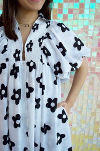 Daisy Women's Puff Sleeve Midi Dress, White & Black Floral | Shop L&RK