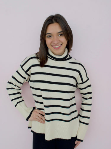 Mara Women's Mock Neck Striped Sweater, Cream | Shop L&RK