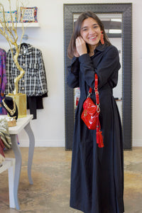 Drew Collared Black Midi Dress, Black | Shop L&RK