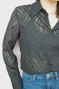 Elliot Women's Sheer Button-Up Patterned Top, Black | Shop L&RK